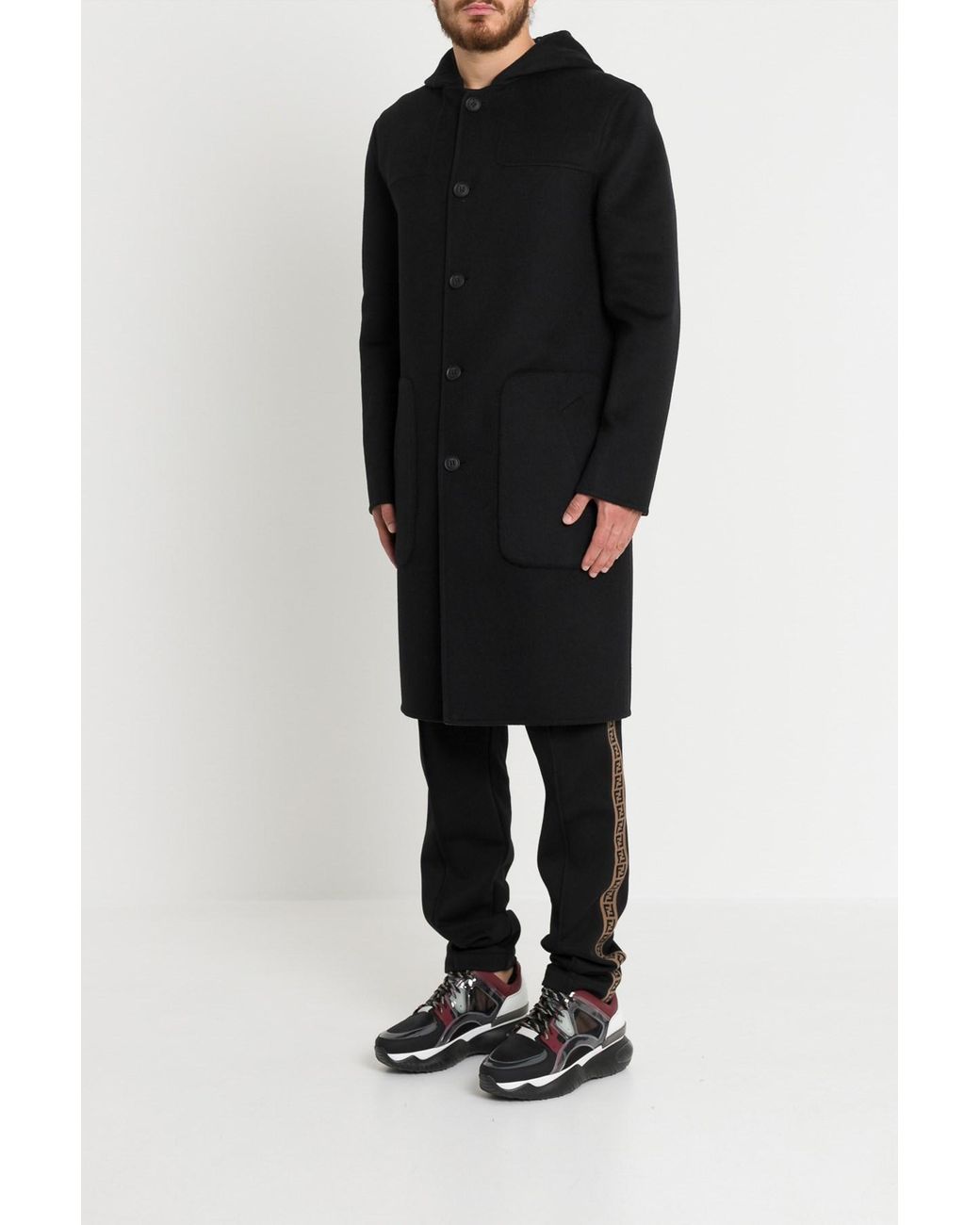 FENDI UOMO ステンカラーコート　ブラック FENDI モノグラム リバーシブル ダブルコート | ブラック | FARFETCH JP