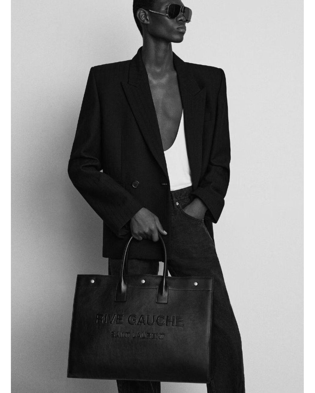Saint Laurent Black Rive Gauche Large Tote Bag for men