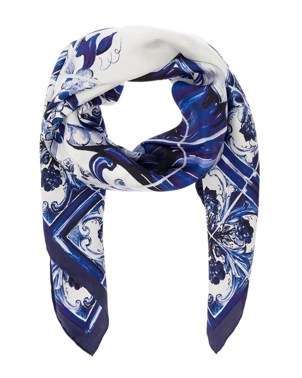 Dolce & Gabbana Dolce & Gabbana Woman's White And E Silk Maiolica Printed  Scarf in Blue | Lyst