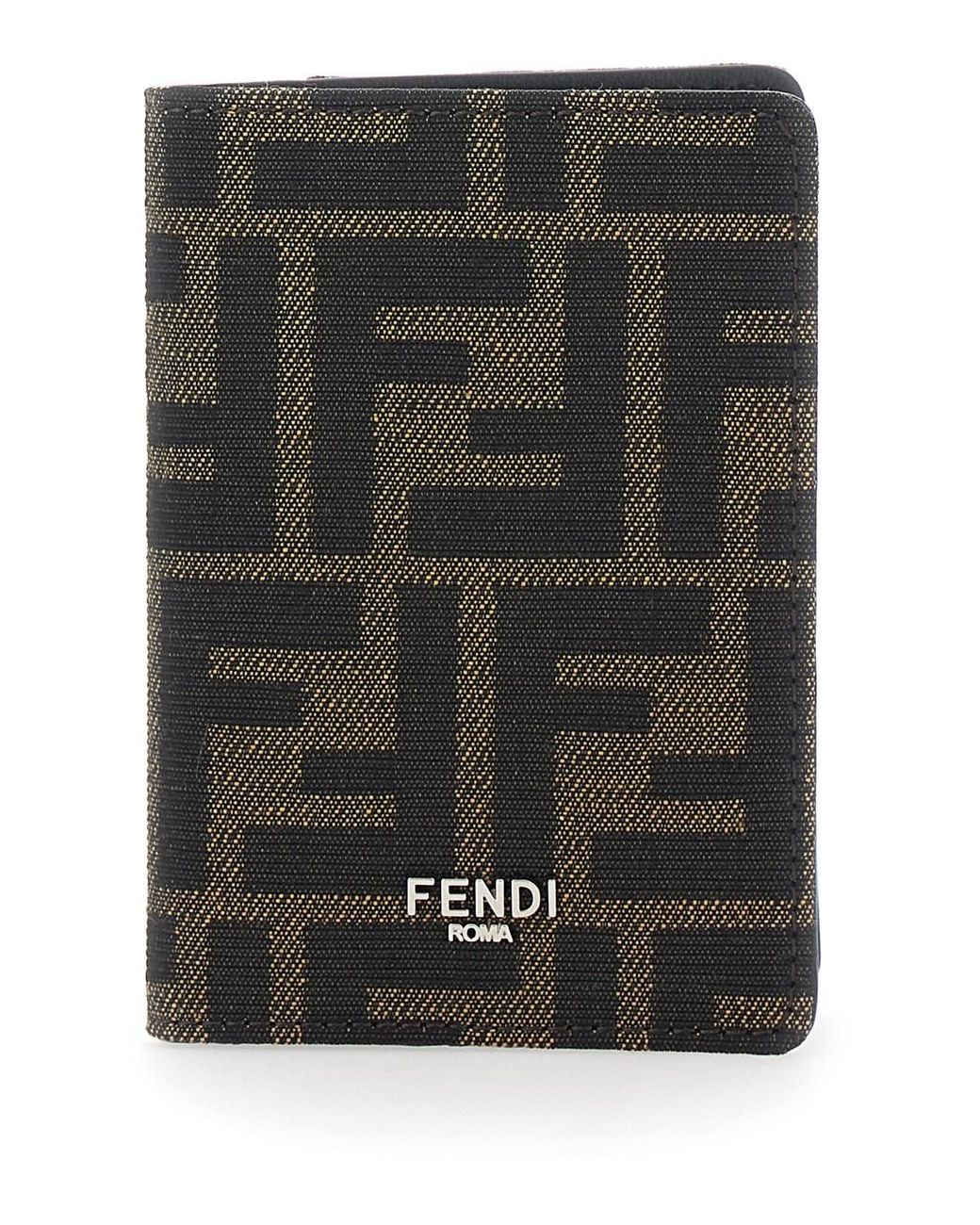 Fendi Black Card Holder With Logo On Front And Ff All Over Ff Motif for men