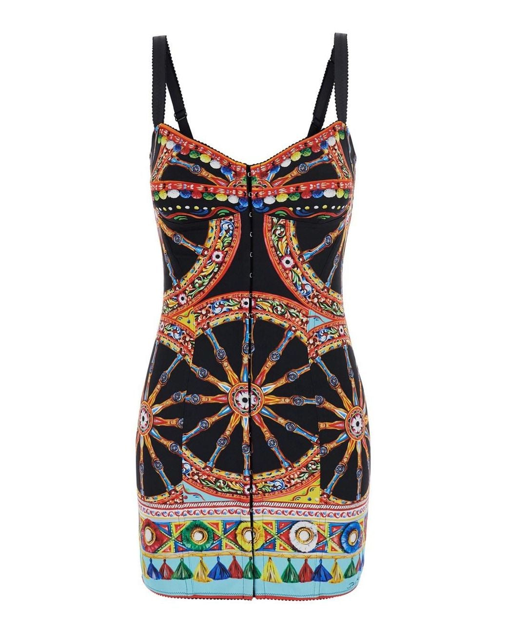 Dolce & Gabbana Black Mini Dress Carretto Print Cotton Blend