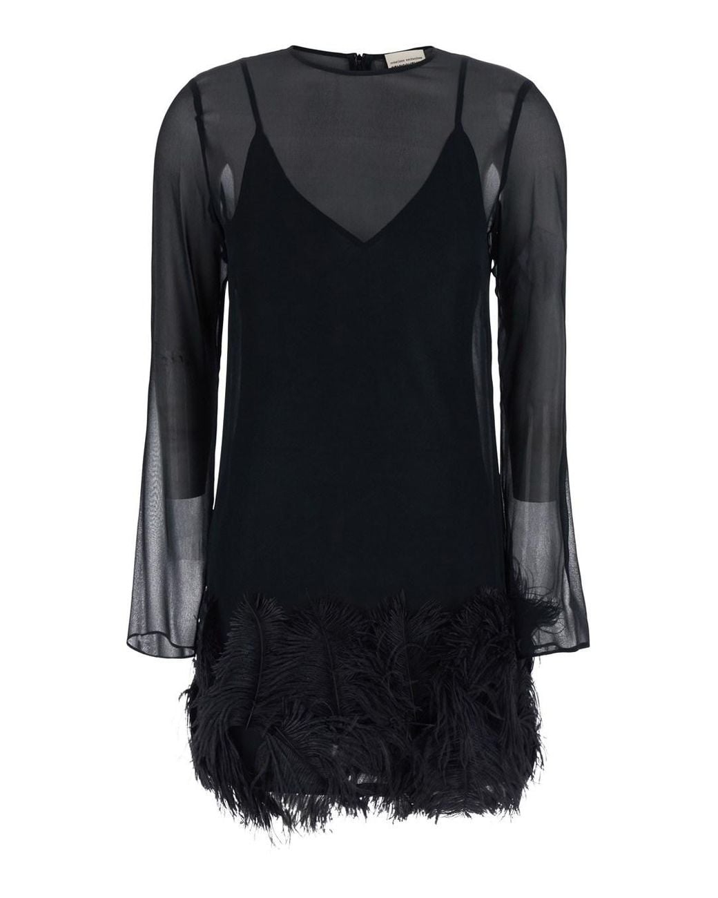 Semicouture Black Dress With Feathers Applied On The Edges