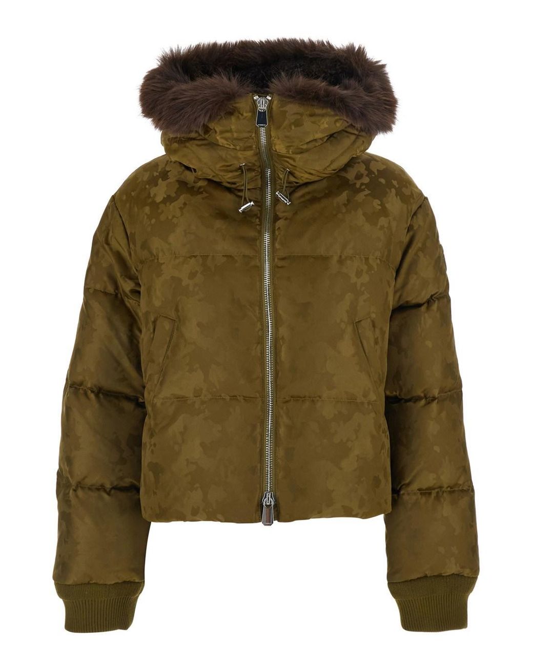Pinko Green Puffer Jacket Hooded Polyamide