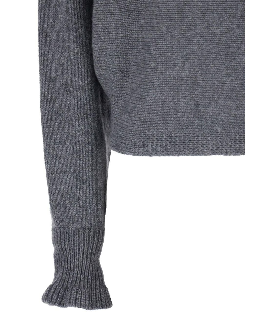 Twinset Gray Turtleneck Sweater With Metallic Logo Plaque On The Rear