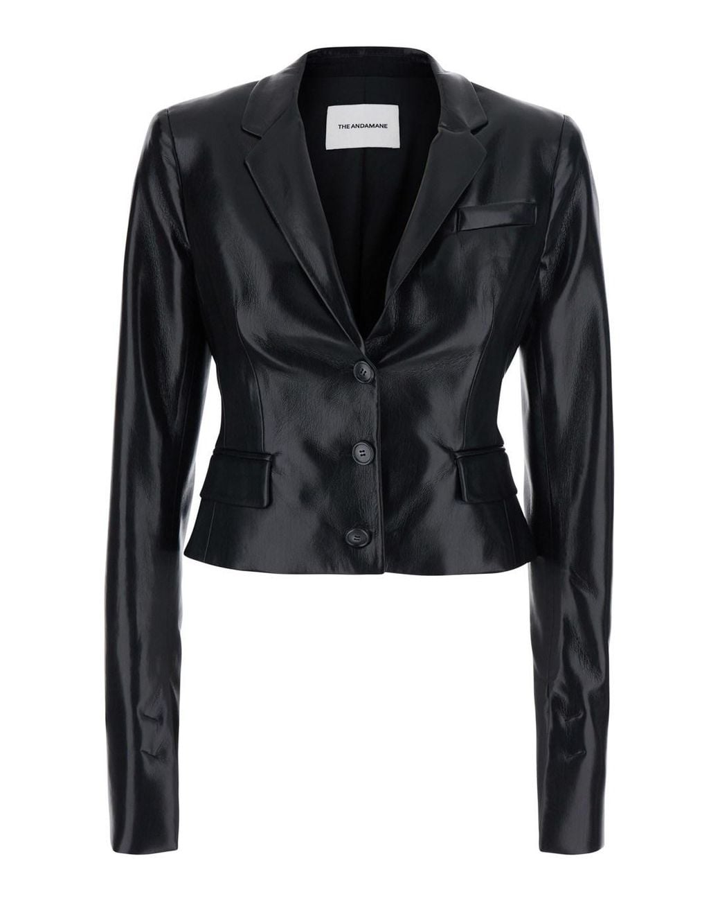 ANDAMANE Black 'Zefira' Jacket With Notched Revers And Crop Design