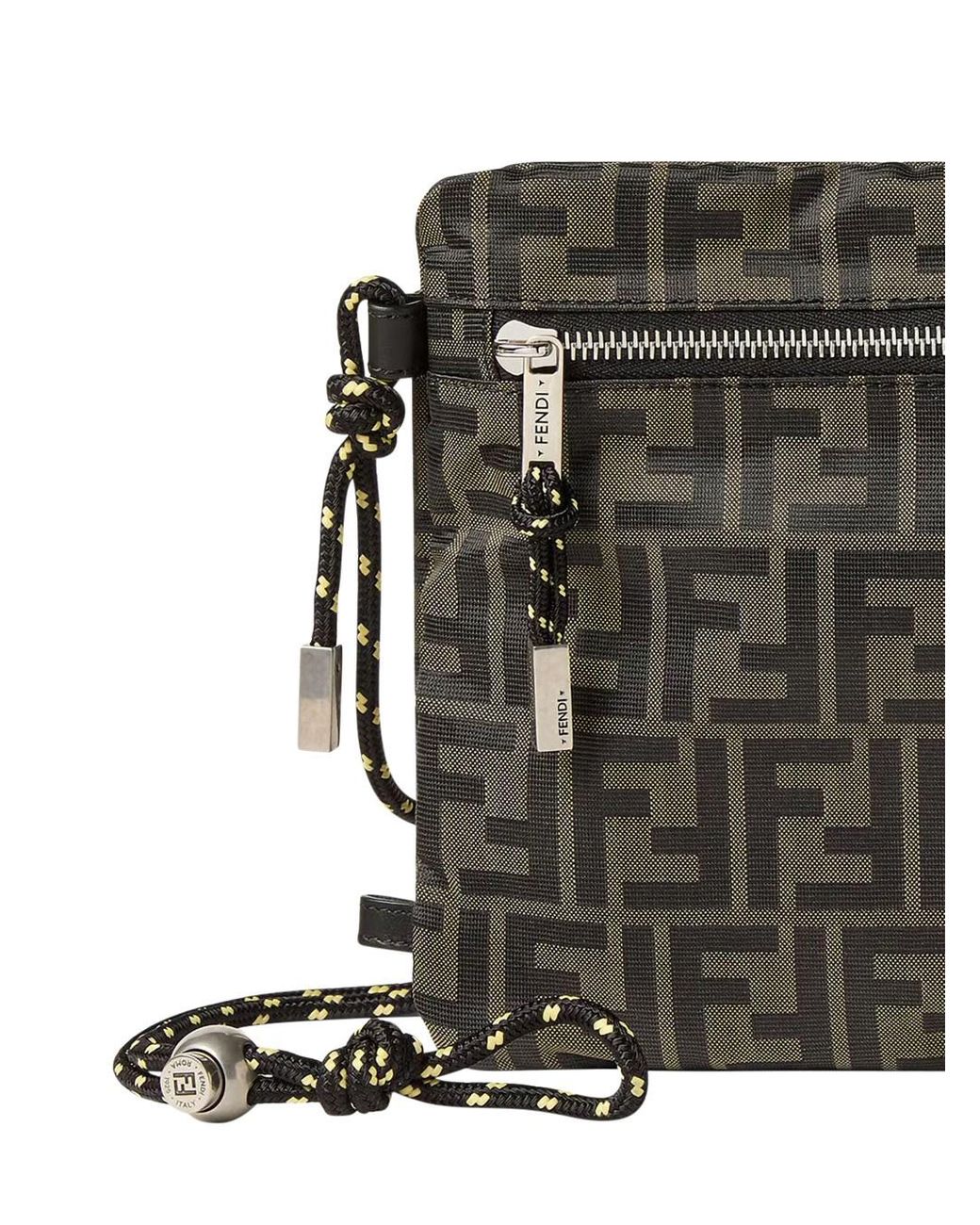 Fendi Gray Clutch Bag With Rope Shoulder Strap And Zip Closure for men