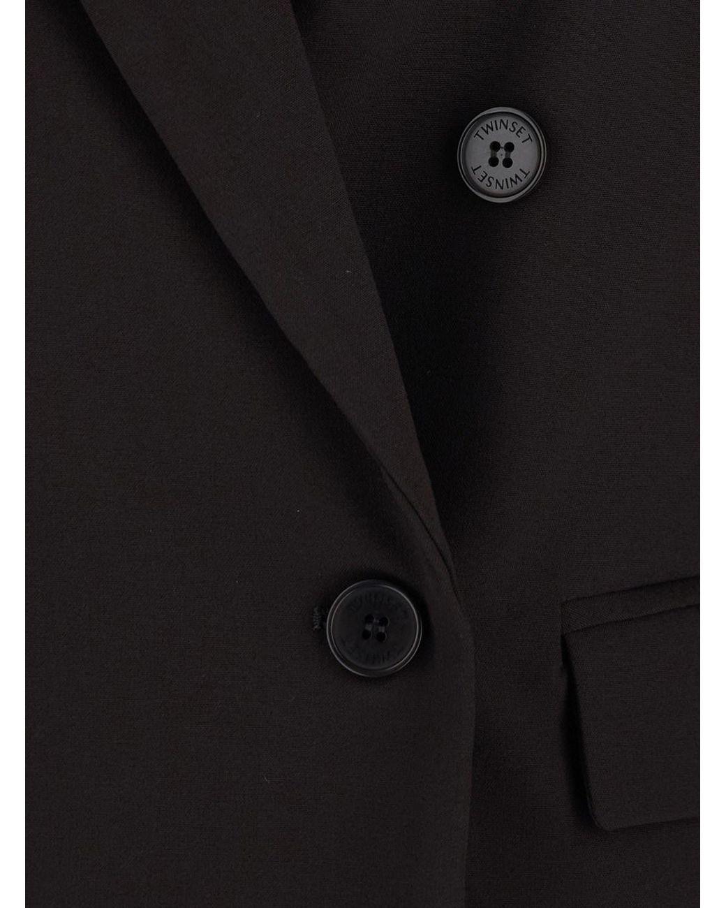 Twinset Black Double-Breasted Jacket With Peak Revers