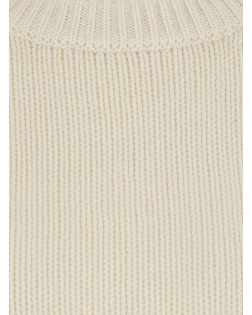 Soft Goat White Chunky Crewneck Sweater With Round Neck And Long Sleeves In