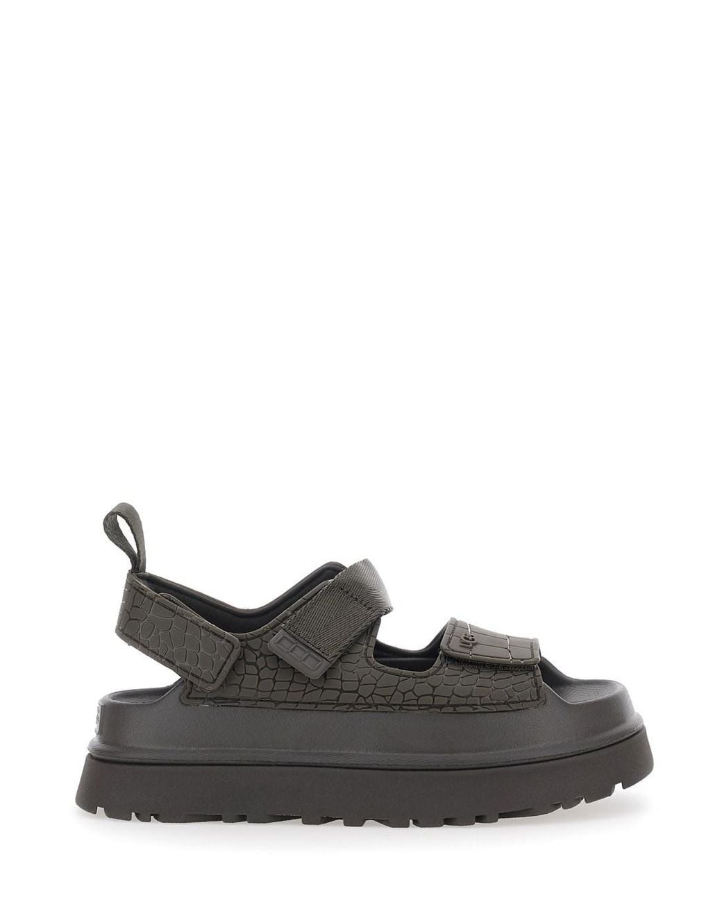 Ugg Black W Goldenglow Embossed Leather Sandals For