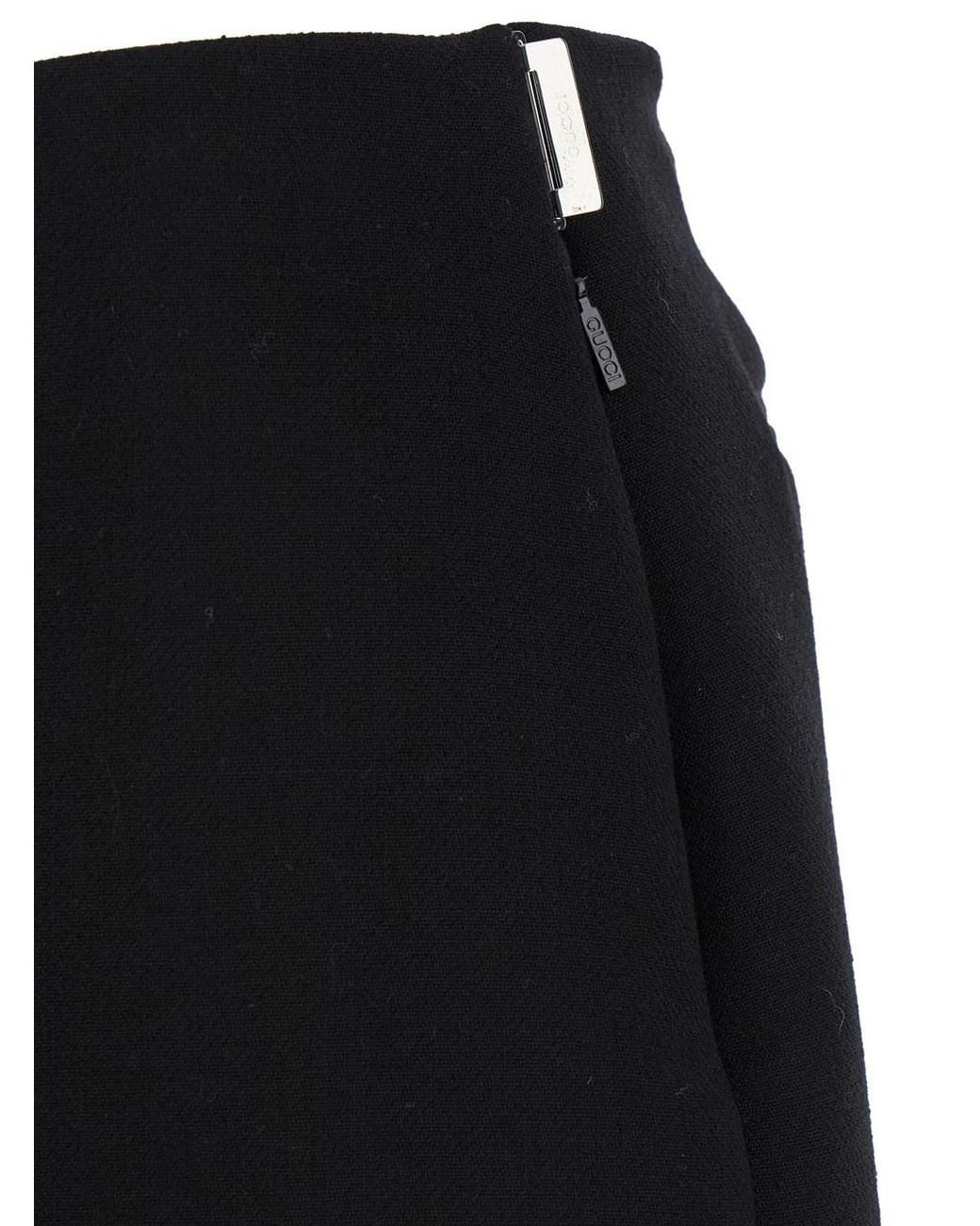 Gucci Black High Waist Skirt With Logo Lettering On Waist And Zip Puller