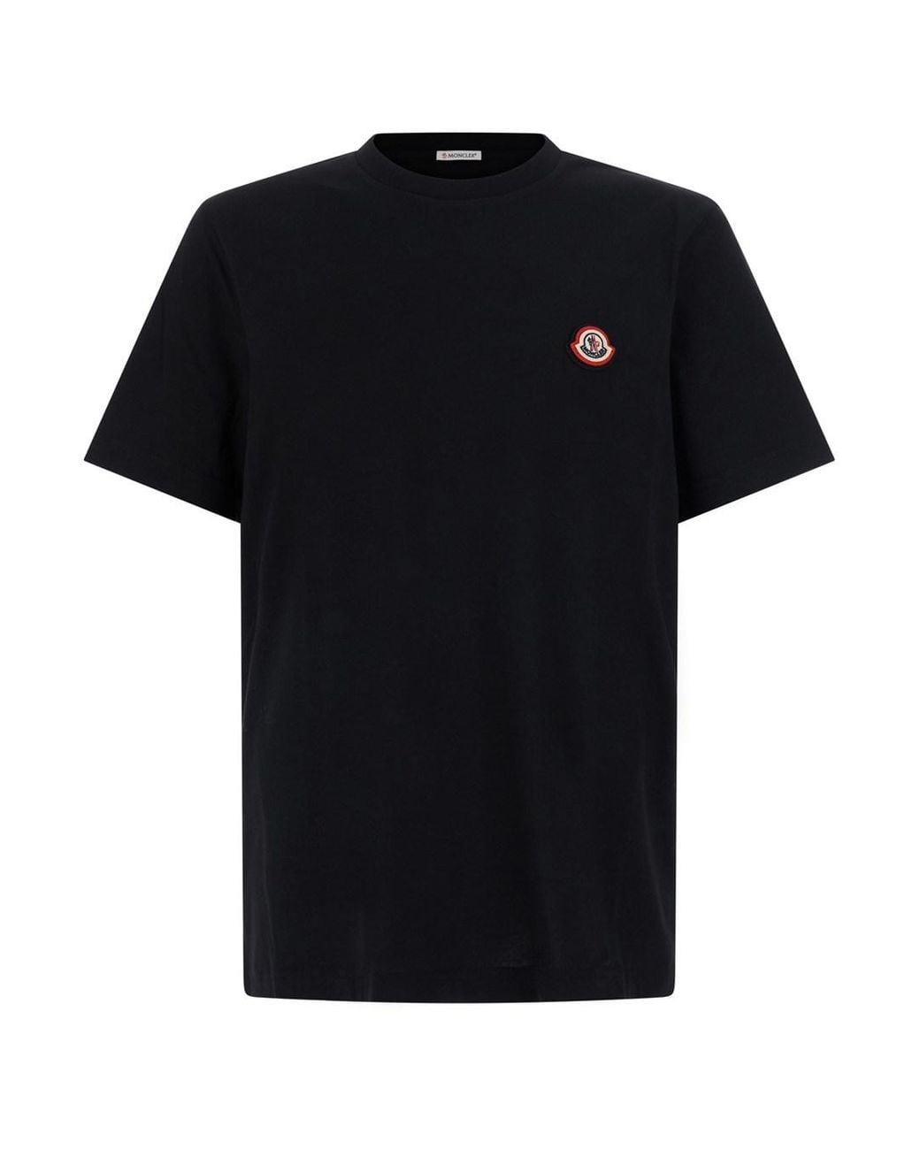 Moncler Black Crewneck T-Shirt With Front Logo Patch for men