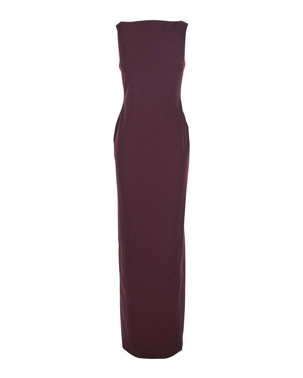 Solace London Purple Bordeaux Long Dress With Square Neckline And Cut Out On The Back