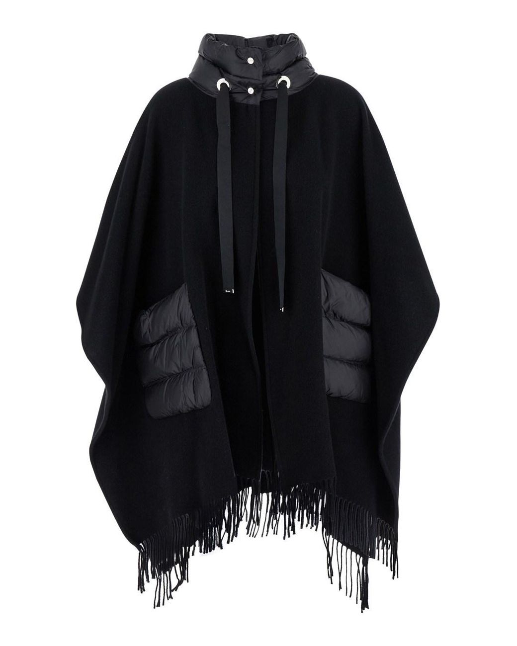 Herno Black Poncho High-Neck Wool And Nylon Coat