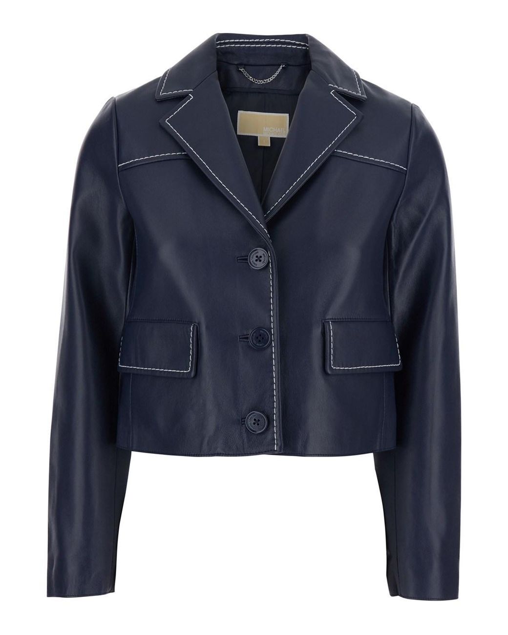 MICHAEL Michael Kors Blue Jacket With Notched Lapel — Lamb Leather