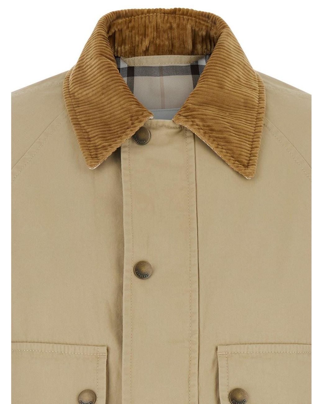 ジャケット Burberry WW SHORT GARMENT WASHED FIELD JACKET Burberry Cropped Jacket With Corduroy Collar in Natural | Lyst