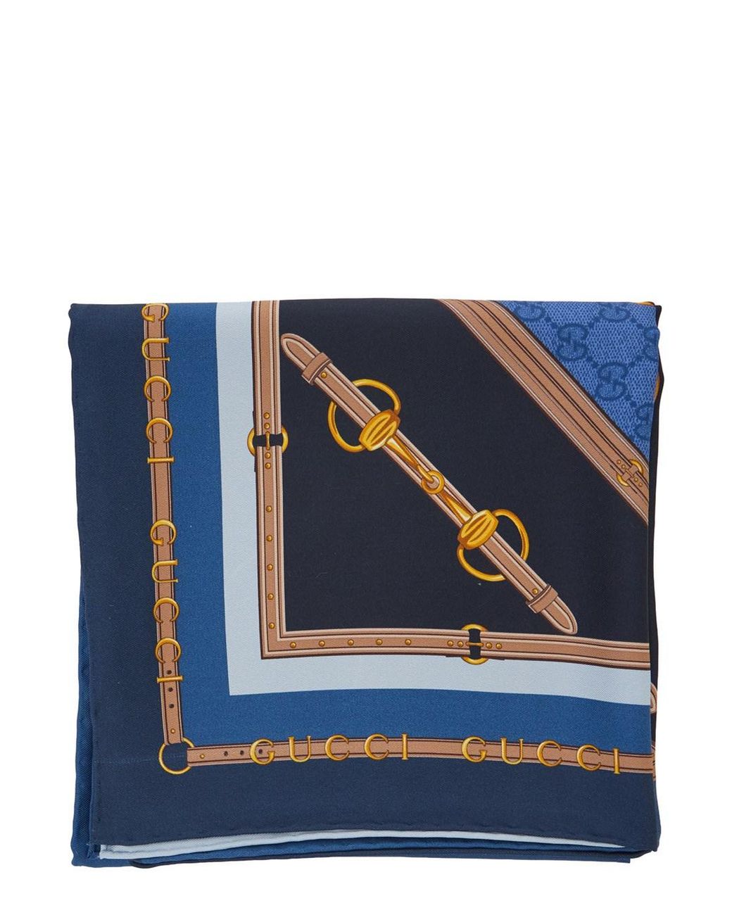 Gucci Blue Square Scarf With Equestrian Print