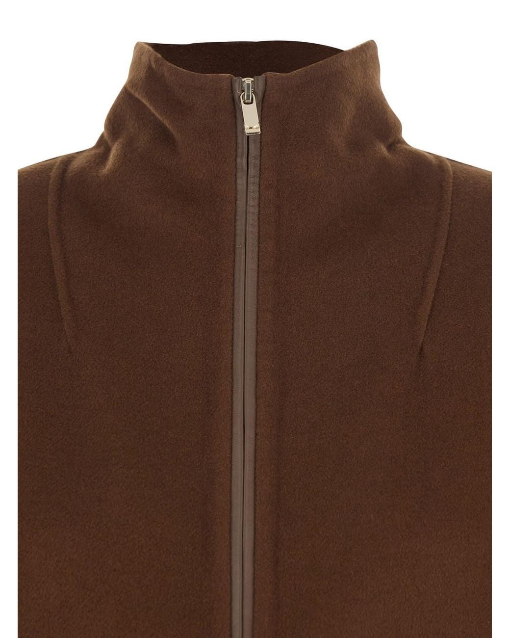 Max Mara Brown 'Pino' Jacket With High Collar And Zip Closure In