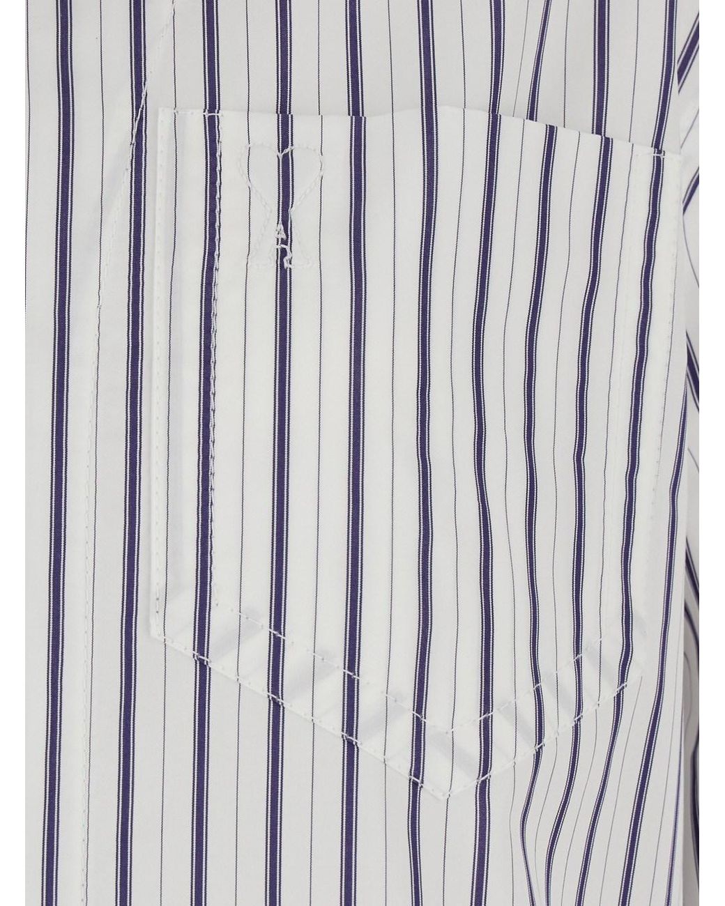 AMI White Shirt With Classic Collar And All-Over Striped Pattern