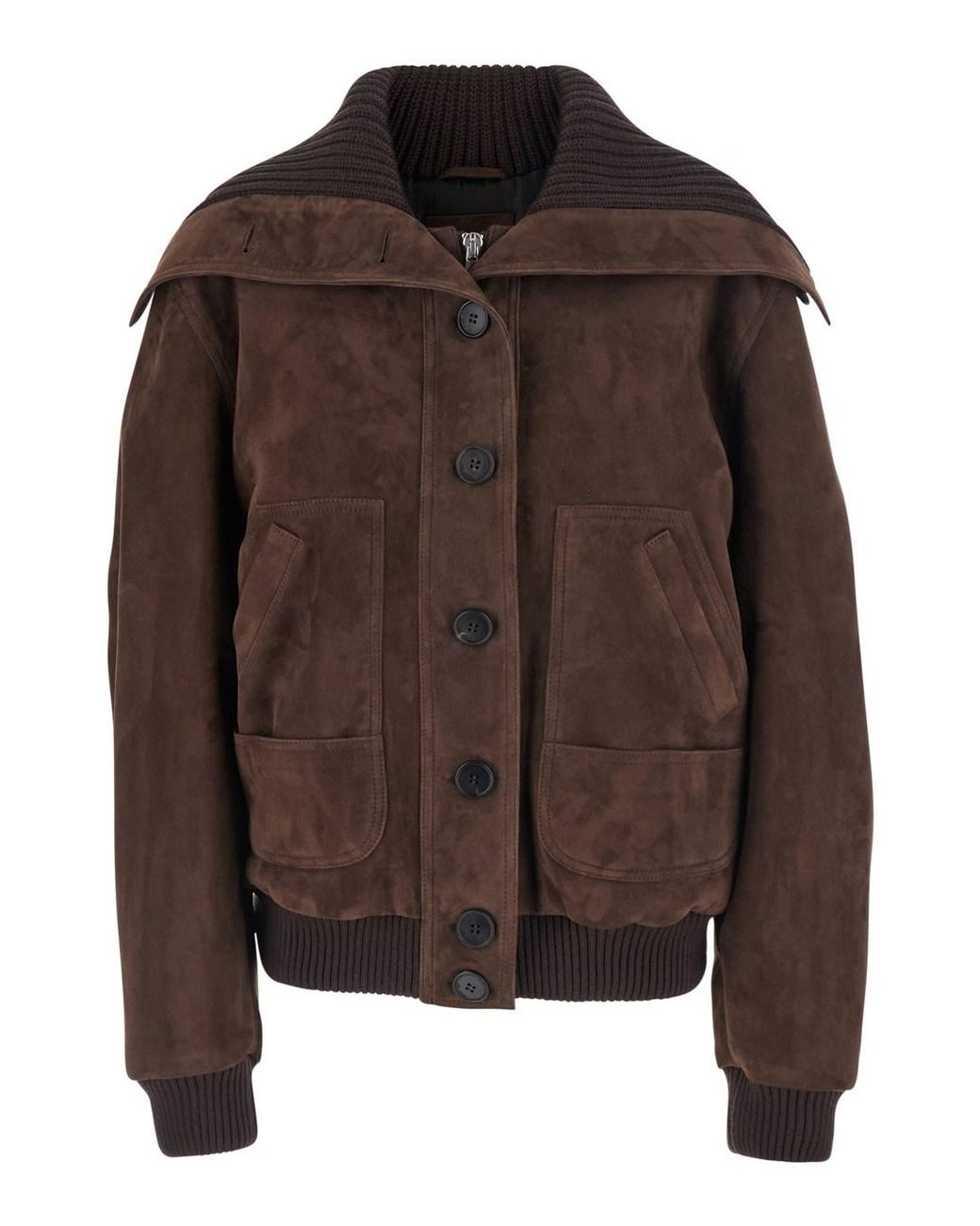 The Attico Brown Bomber Jacket Suede Coat