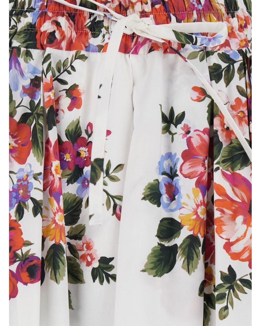 Dolce & Gabbana White Long Skirt With Floral Print And Elasticated Waistband