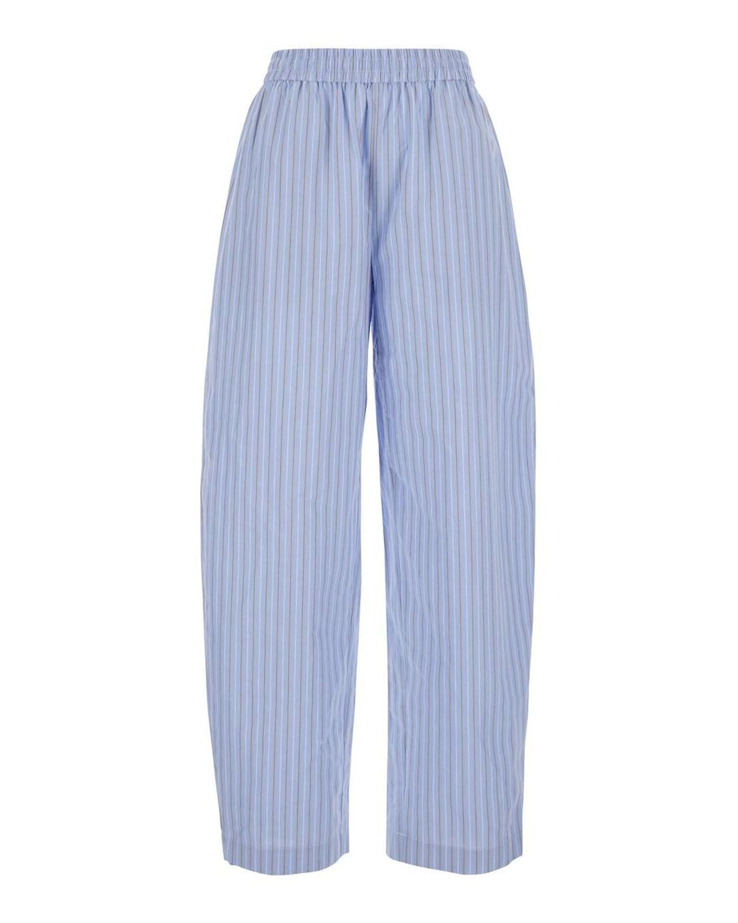 ROTATE BIRGER CHRISTENSEN Blue Pants With Elastic Waist And Striped Design