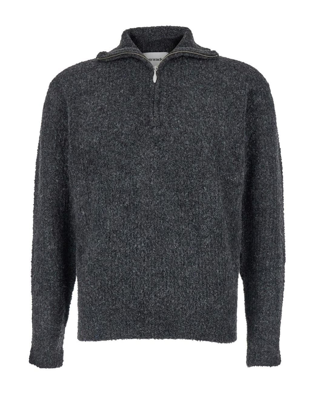TONYWACK Gray High Neck Swater With Zip for men