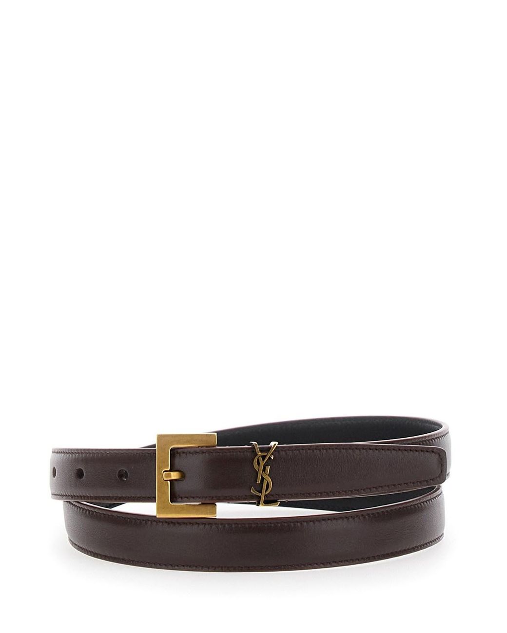 Saint Laurent White Belt Cassandre Loop Leather Calf