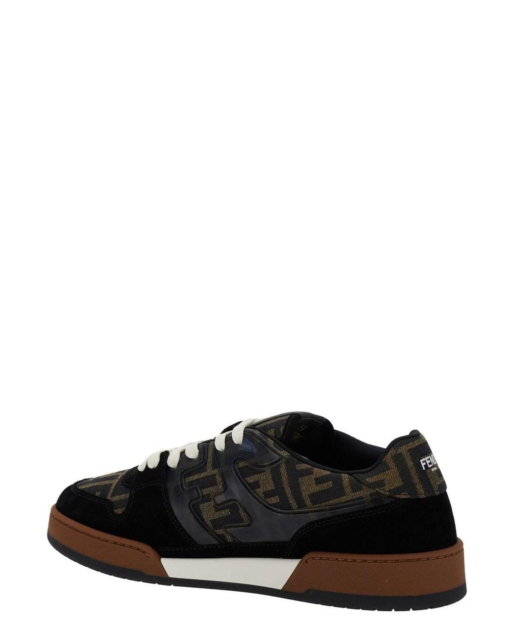 Fendi Black Match Ff Jacquard Fabric And Suede Sneakers for men