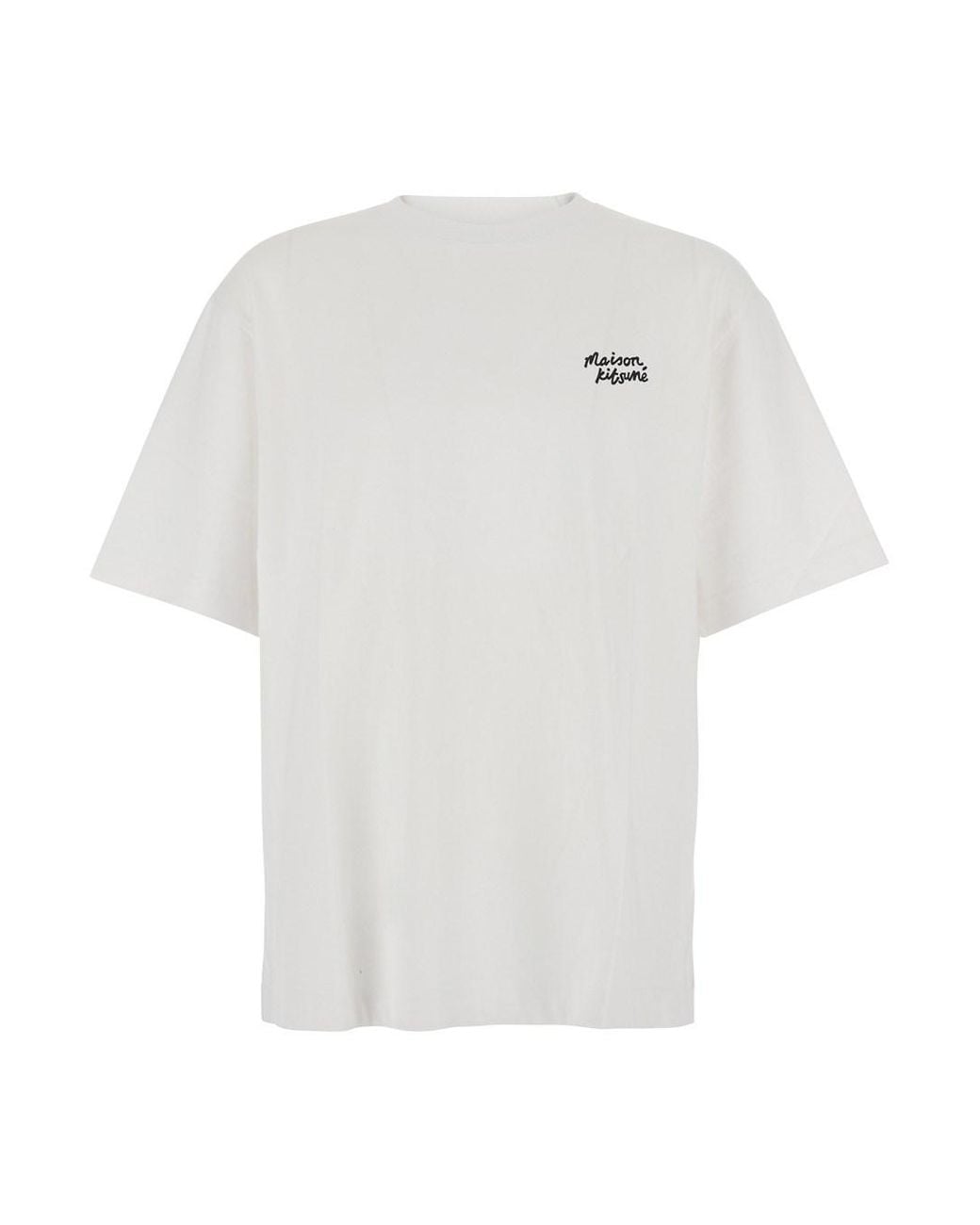 Maison Kitsuné White Oversized Cotton Crew Neck T-Shirt With Front Logo Lettering And Back Maxi Logo Print For for men