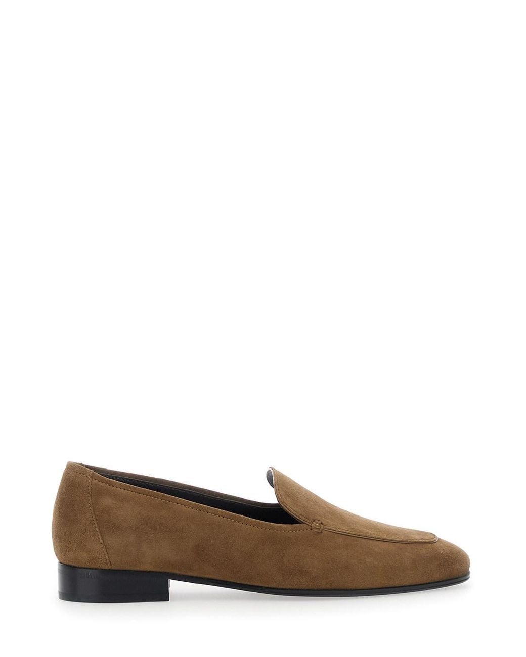 The Row Brown 'Adam' Loafers With Rounded Toe And Low Leather Heel In