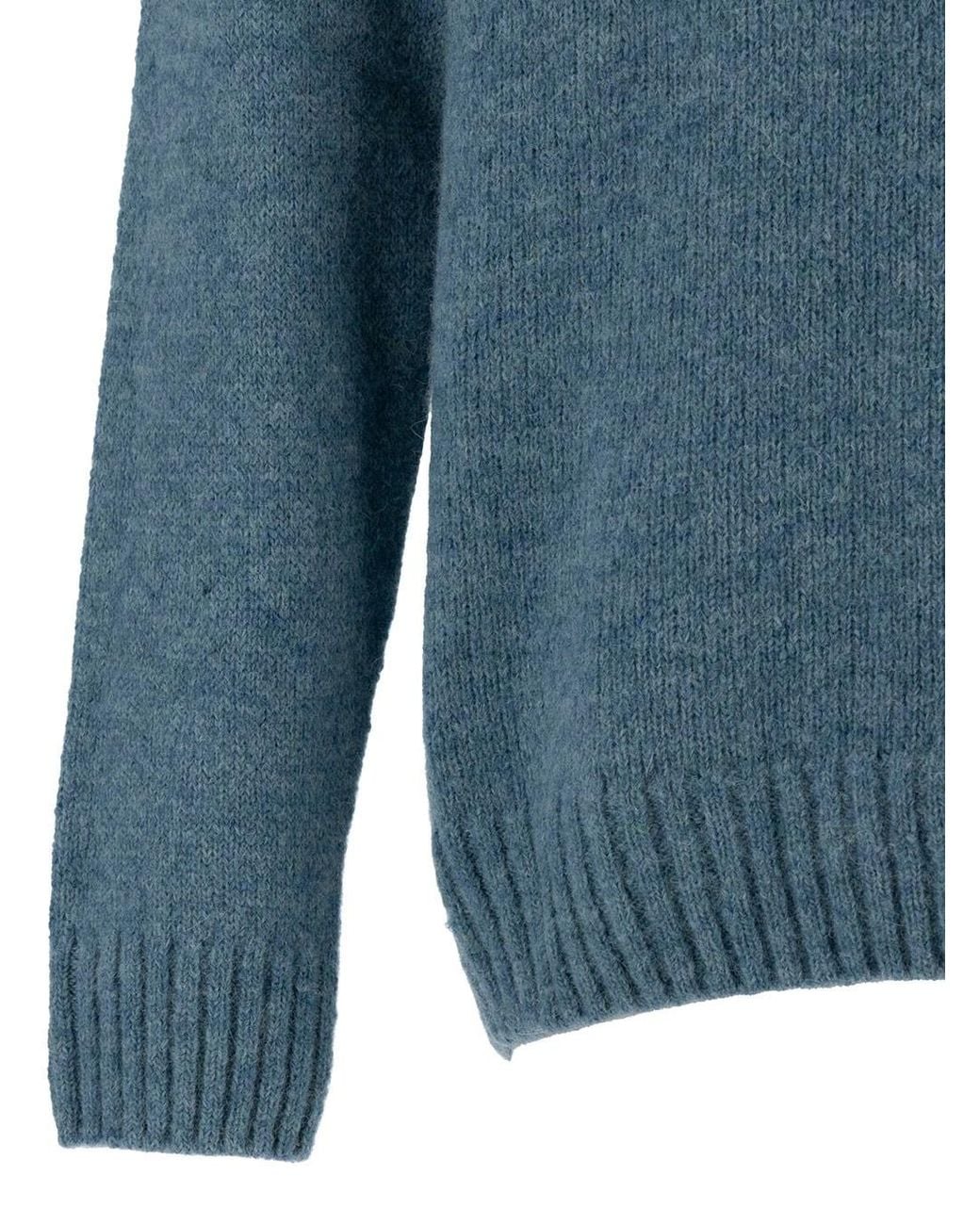 GAUDENZI Blue Crewneck Sweater With Ribbed Finishes for men