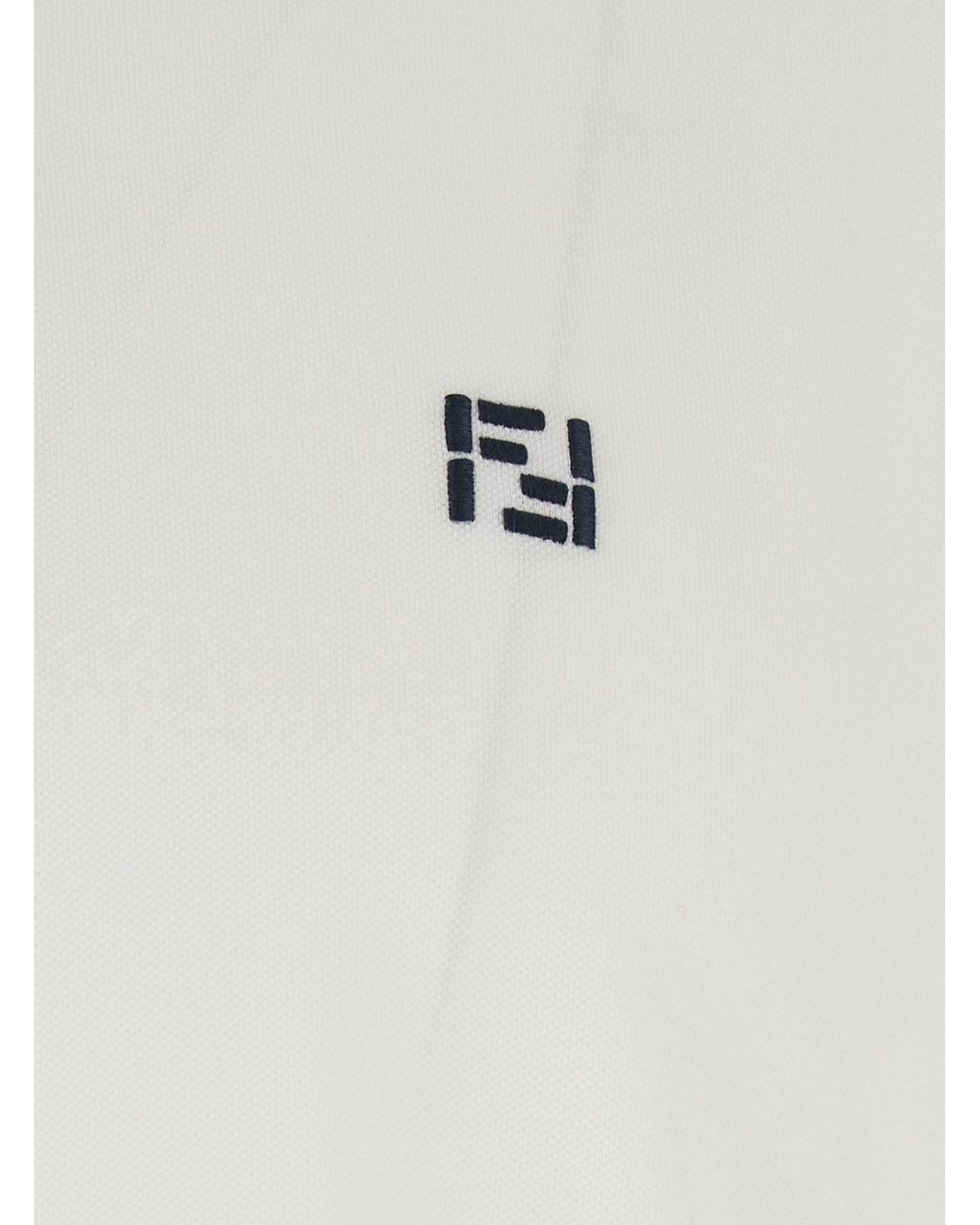 Fendi White T-Shirt 'Piquet' With Round Neck And Logo On The Front for men