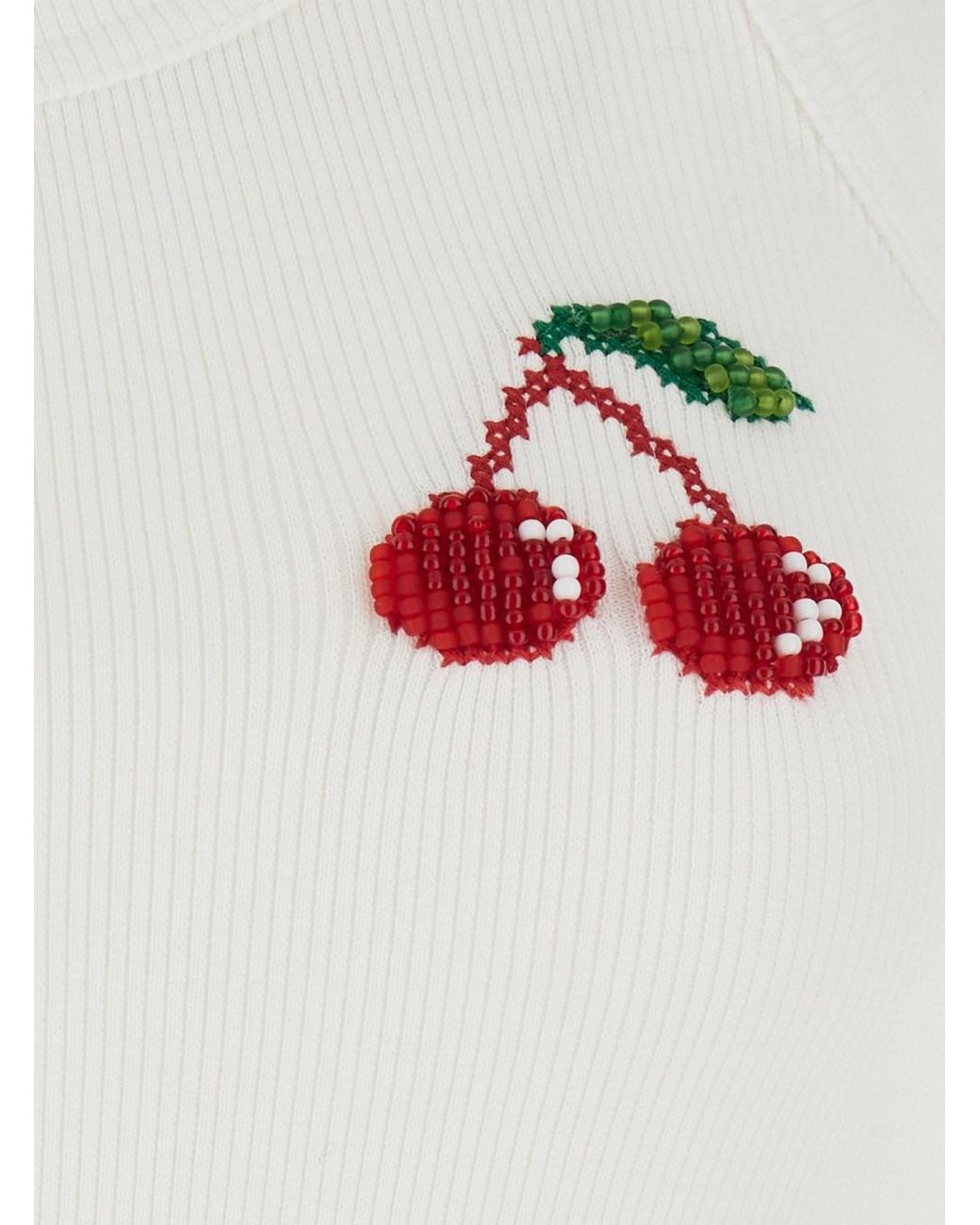 Markgong White Sleeveless Top With Cherry Embroidery On The Front And