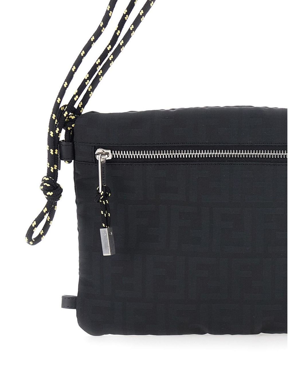 Fendi Black Pouch With Rope Shoulder Strap And Zip Pocket On The Front for men