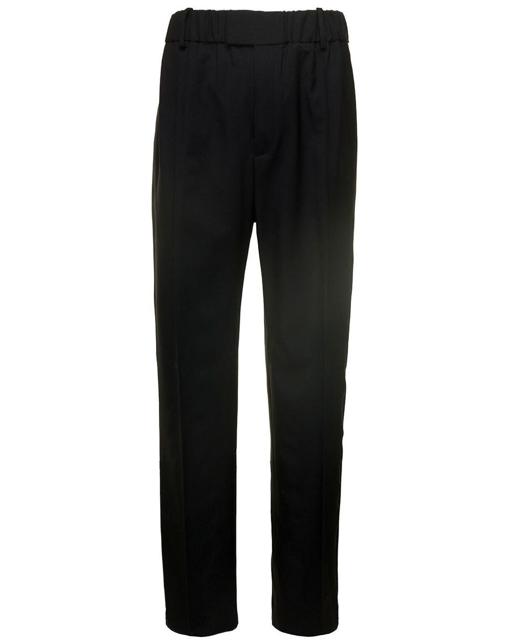 Bottega Veneta Black Straight Trousers With Coulisse At Waistline In Wool Twill