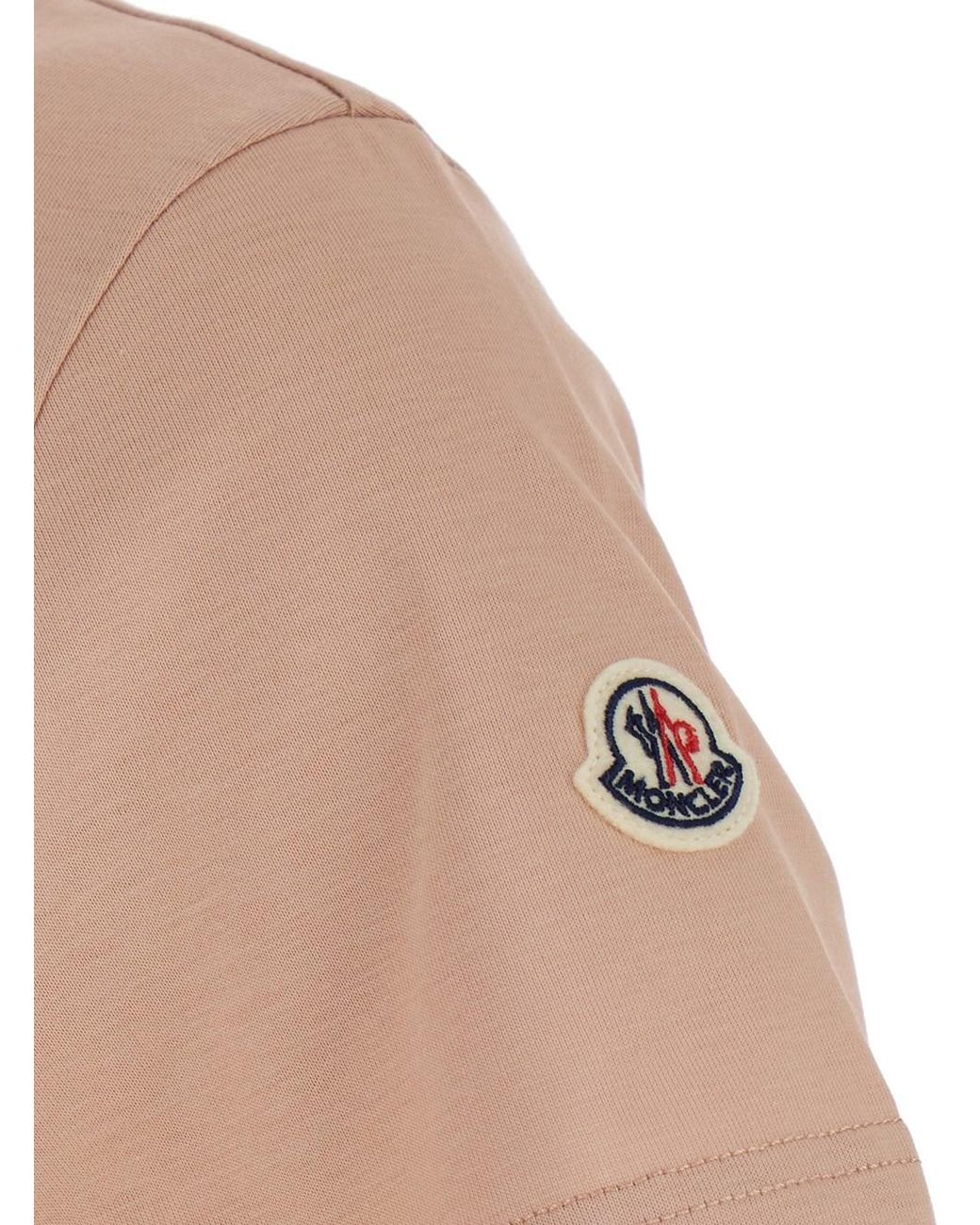 Moncler Pink T-Shirt With Logo Patch Applied On The Sleeve