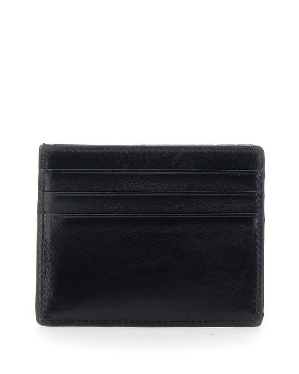 Versace Black Leather Card Holder With Embossed Logo, 10X8X1 Cm, Six External Compartments for men