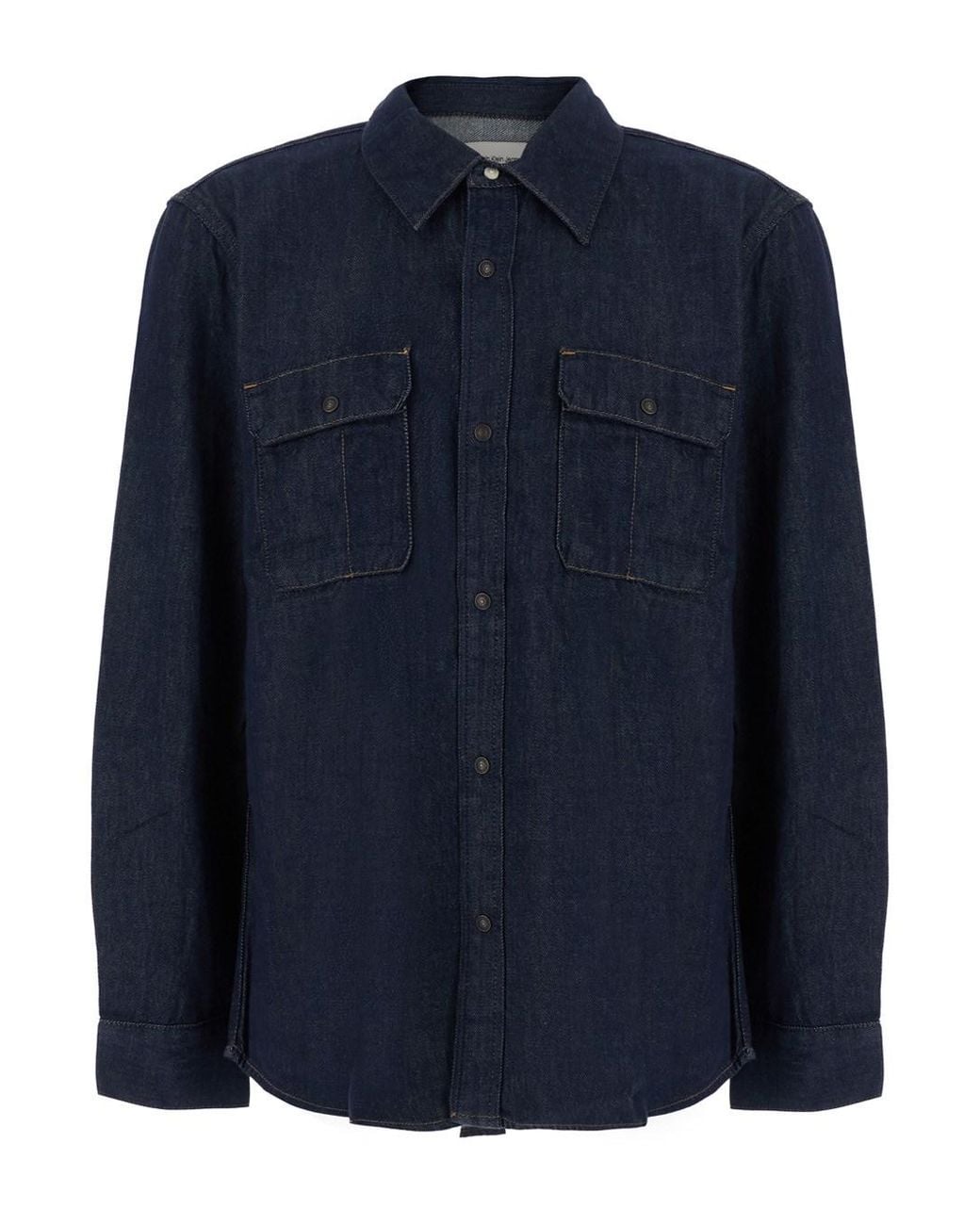 Calvin Klein Blue Denim Shirt With Classic Collar And Patch Pockets for men