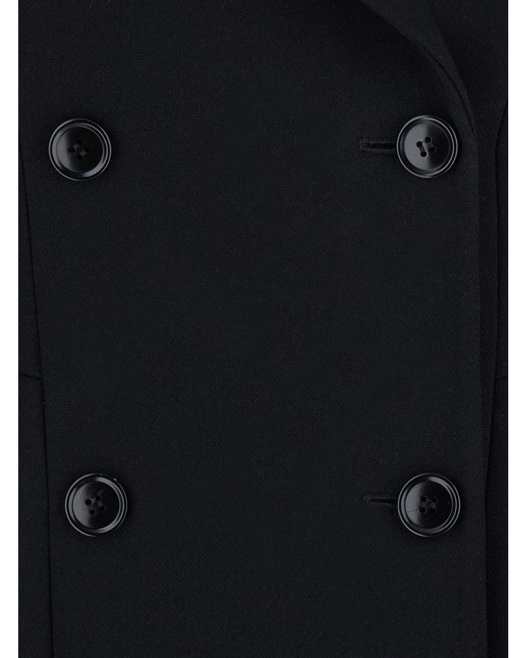 Alaïa Black Coat With Lapel Collar, Featuring Long Sleeves And Front Button
