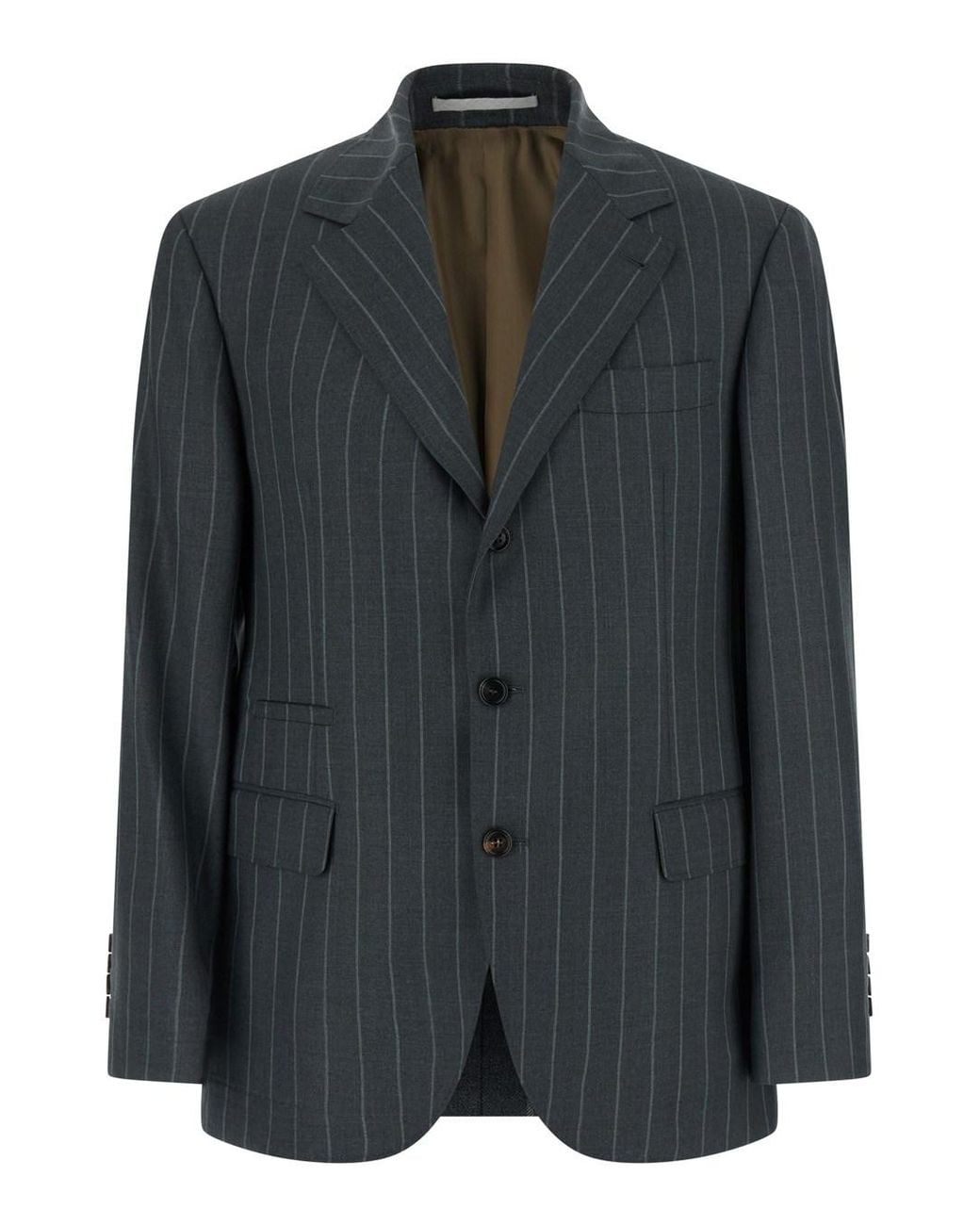 Brunello Cucinelli Black Single-Breasted Jacket With Notched Revers And for men
