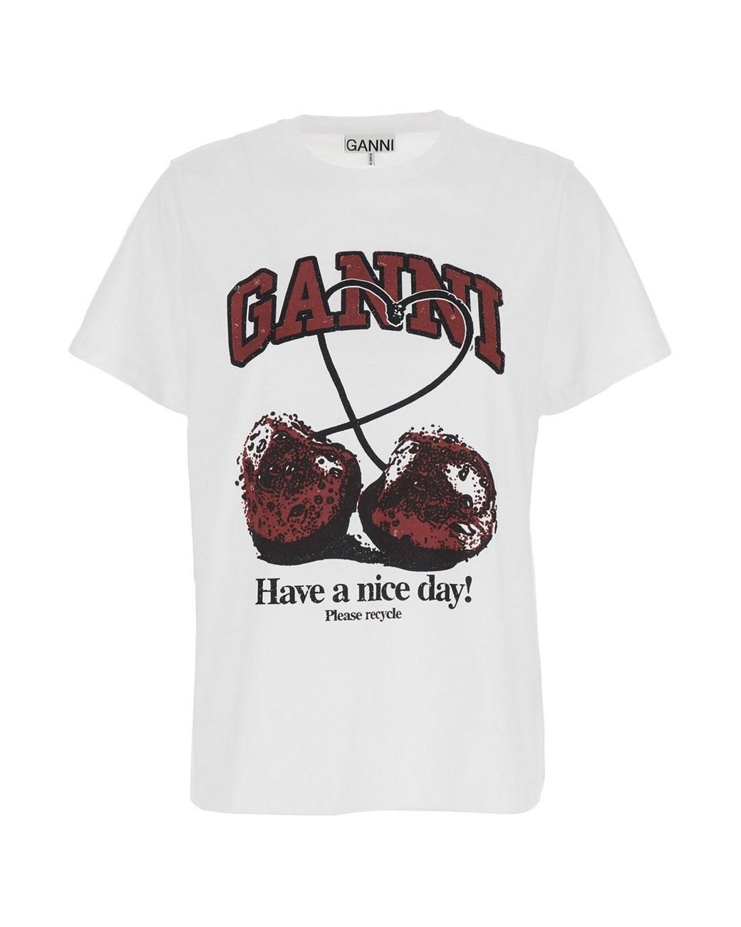 【新品未使用】GANNI CHERRY Relaxed Tee Bright White White Basic Jersey Cherry Relaxed T-shirt