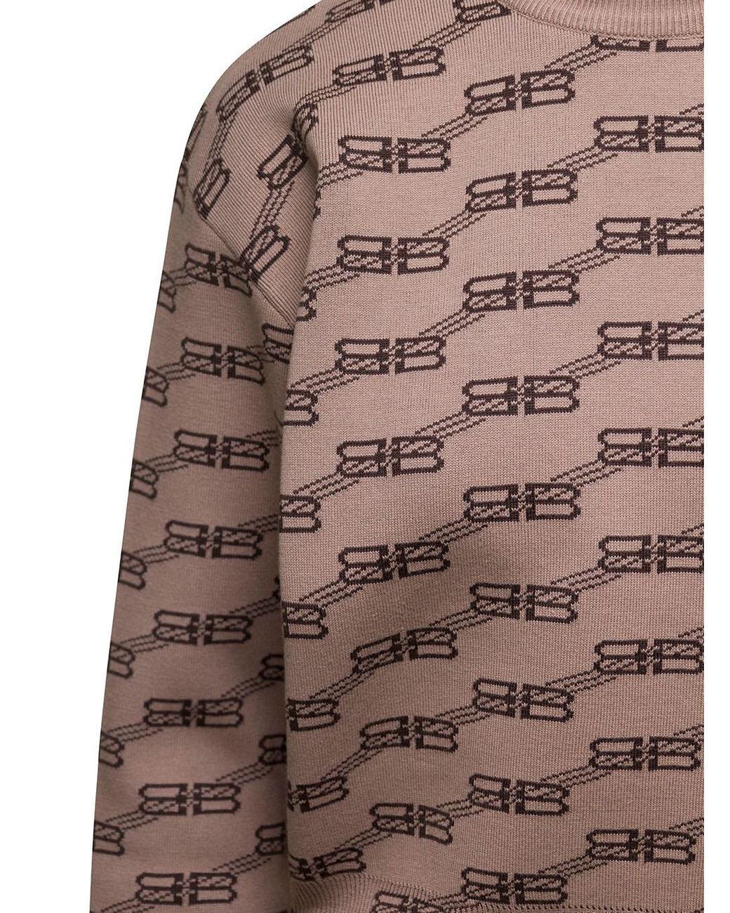 Maglione girocollo con logo jacquard all-over in cotone donna di Balenciaga  in Marrone | Lyst