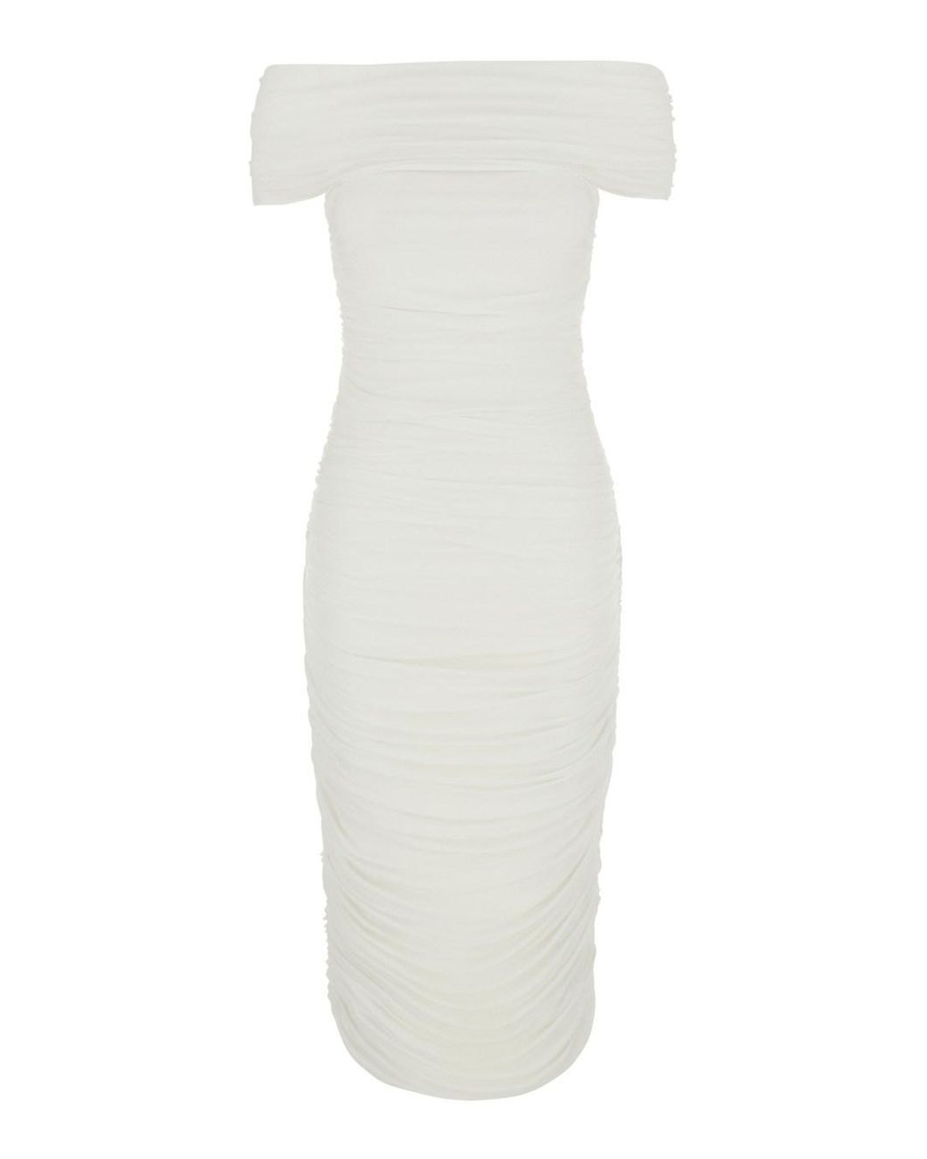Norma Kamali White Dress With Square Neck And Ruching Polyester