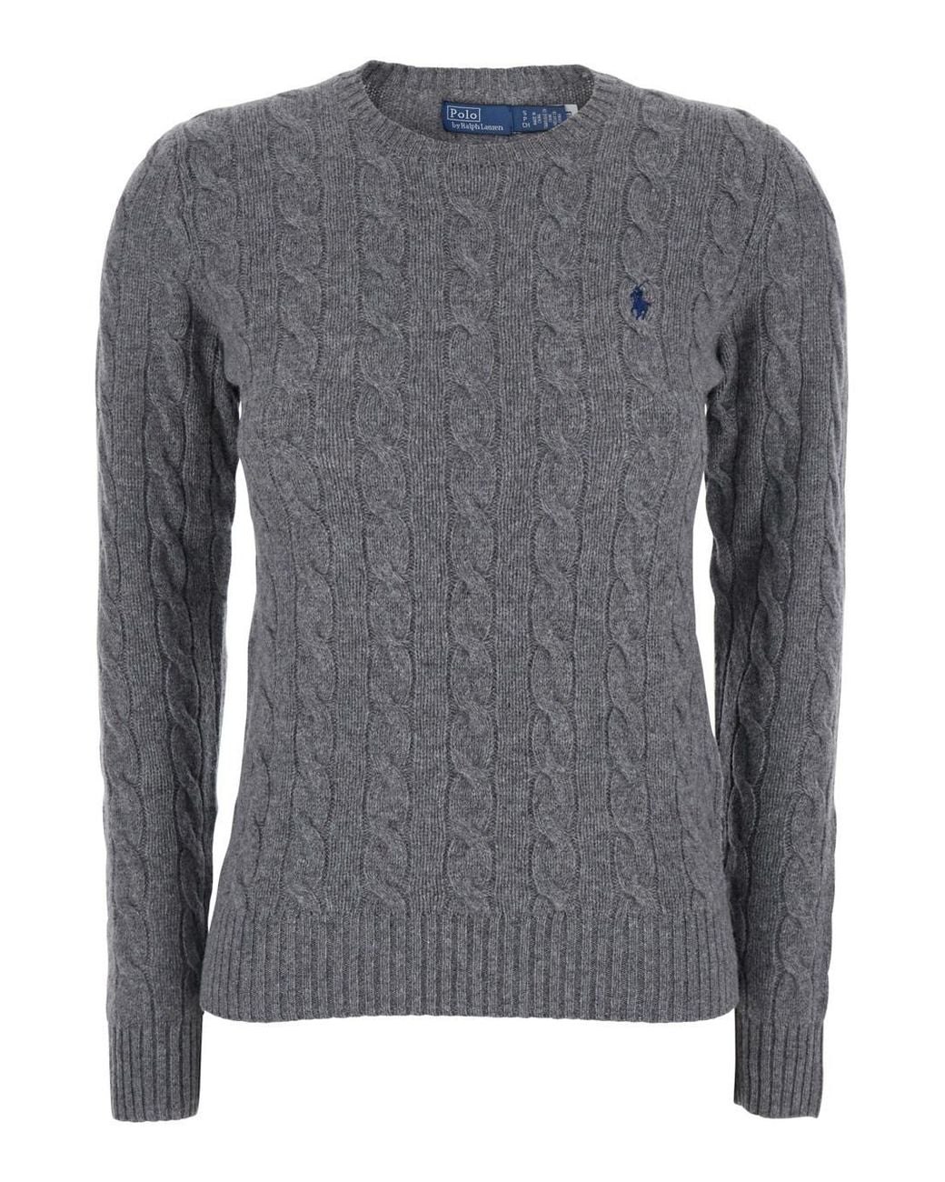 Polo Ralph Lauren Gray Crewneck Sweater With Pony Embroidery, Wool Tops