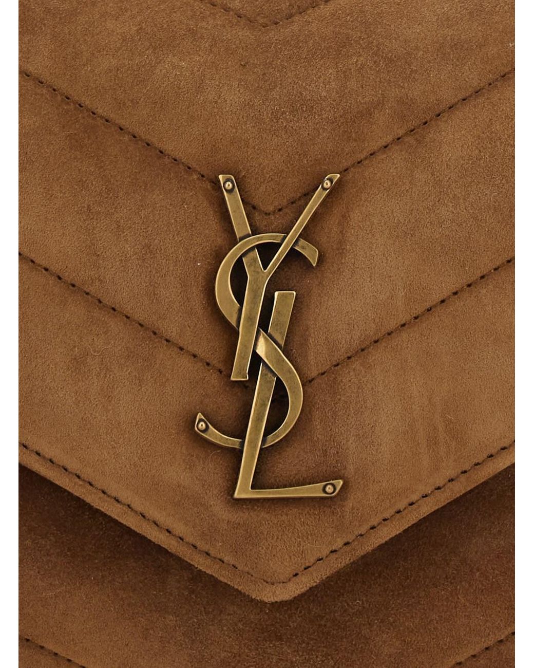 Saint Laurent Brown Small Loulou Chain Bag 7 Suede Satin Calf