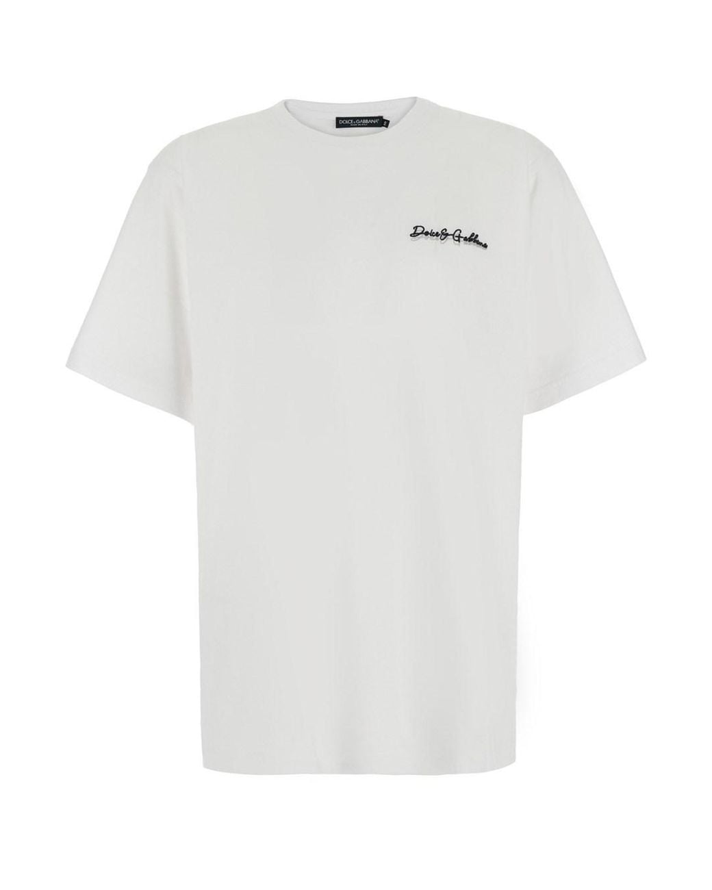 Dolce & Gabbana White Crew Neck T-Shirt With Logo Embroidery On The Fr for men