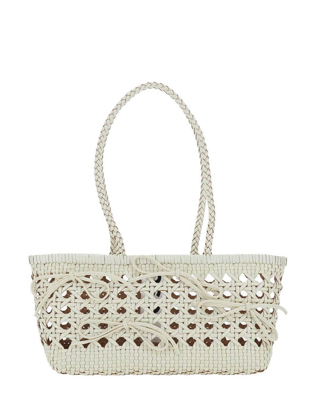 OSOI White 'Biscuit' Shoulder Bag With Double Round Handles And Braide