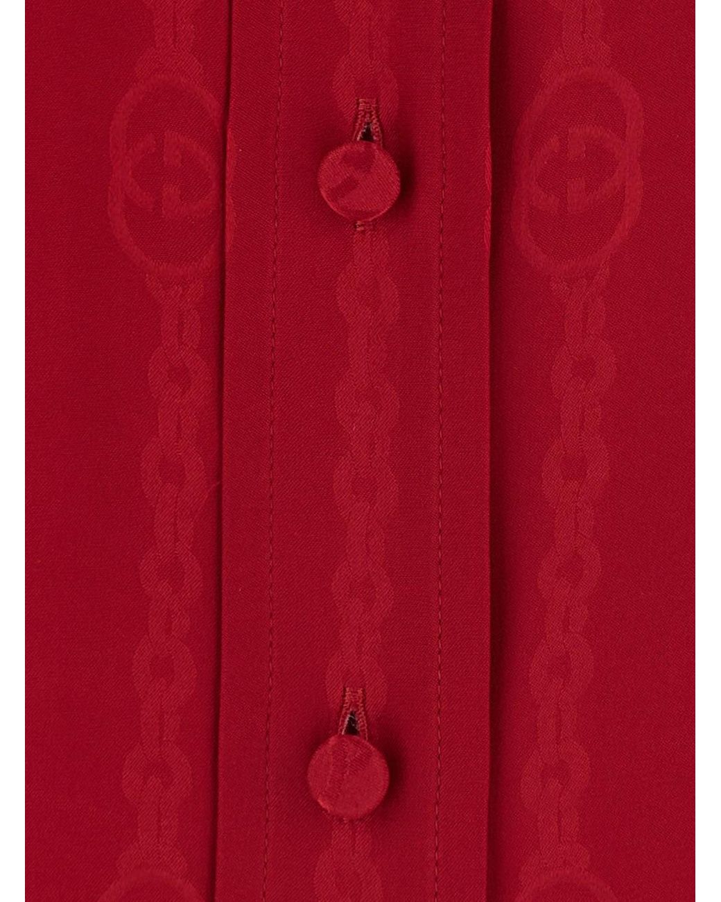 Gucci Red Silk Shirt With Bow, Blouses