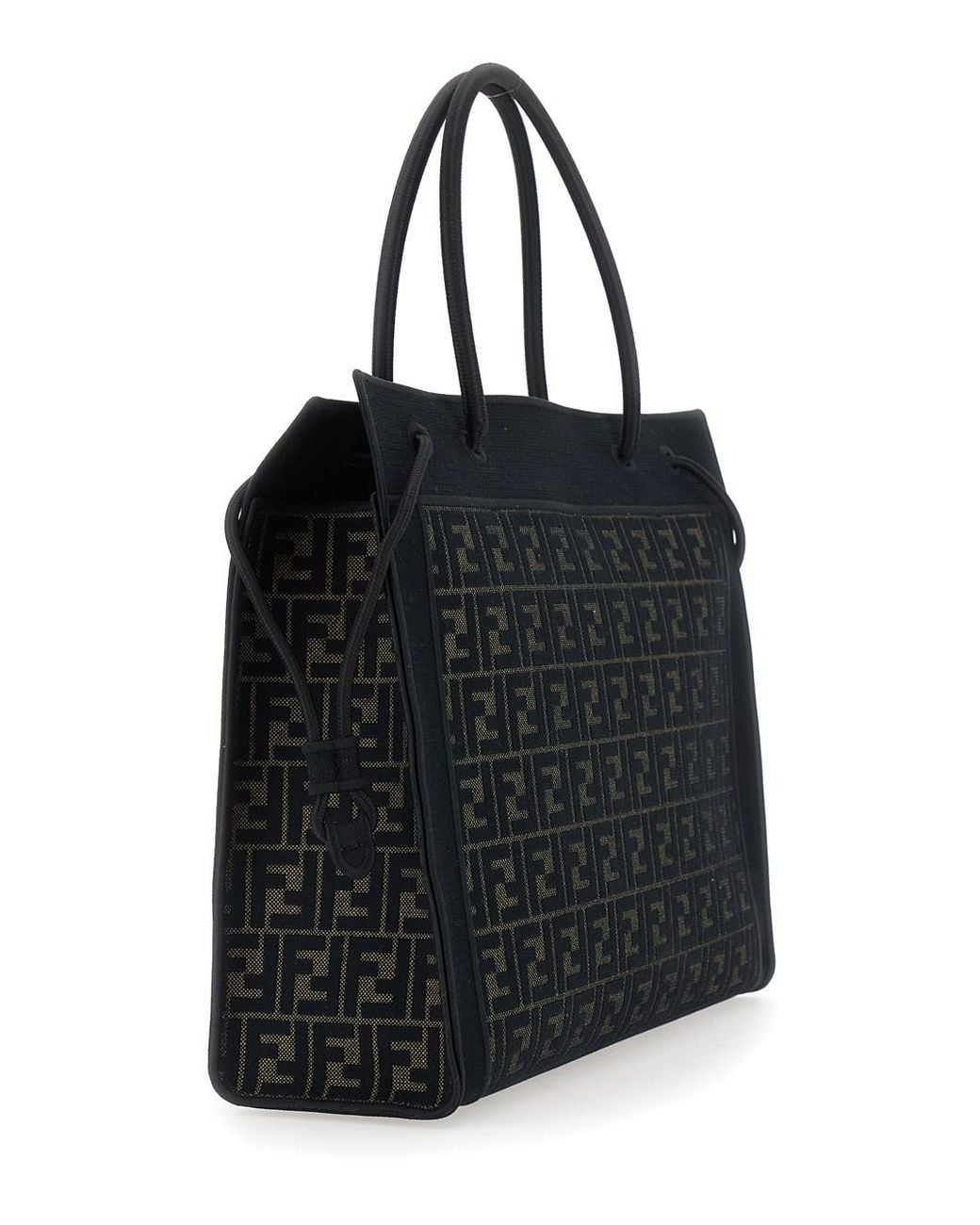 Fendi Black Shopping Bag With Logo Lettering On The Front An Drawstring