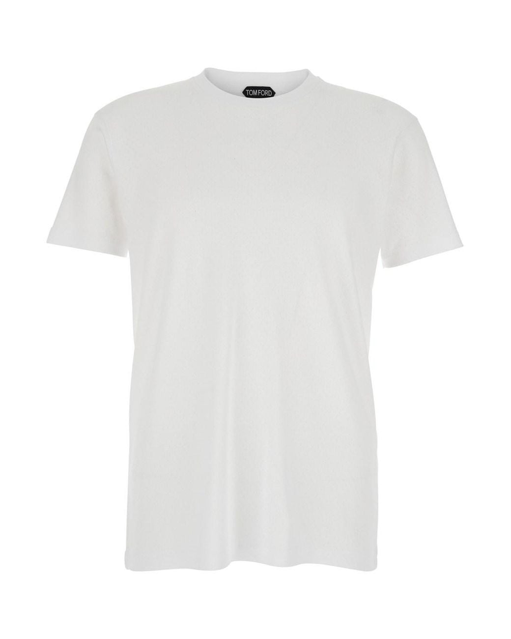 Tom Ford White Crewneck T-Shirt With Logo Embroidery On The Front And Perforated Design for men